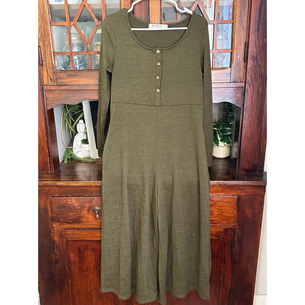 Three Bird Nest Olive Green Long Sleeve‎ Button Front Jumpsuit Size Small